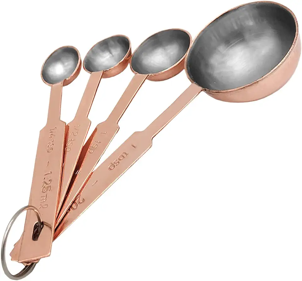 Mimo Style Conjunto de 4 Colheres Medidoras Bronze Próprias Para Ingredientes Secos ou Líquidos, Possui Marca de Capacidade Nas Alças, Material de Aço Inox de Qualidade