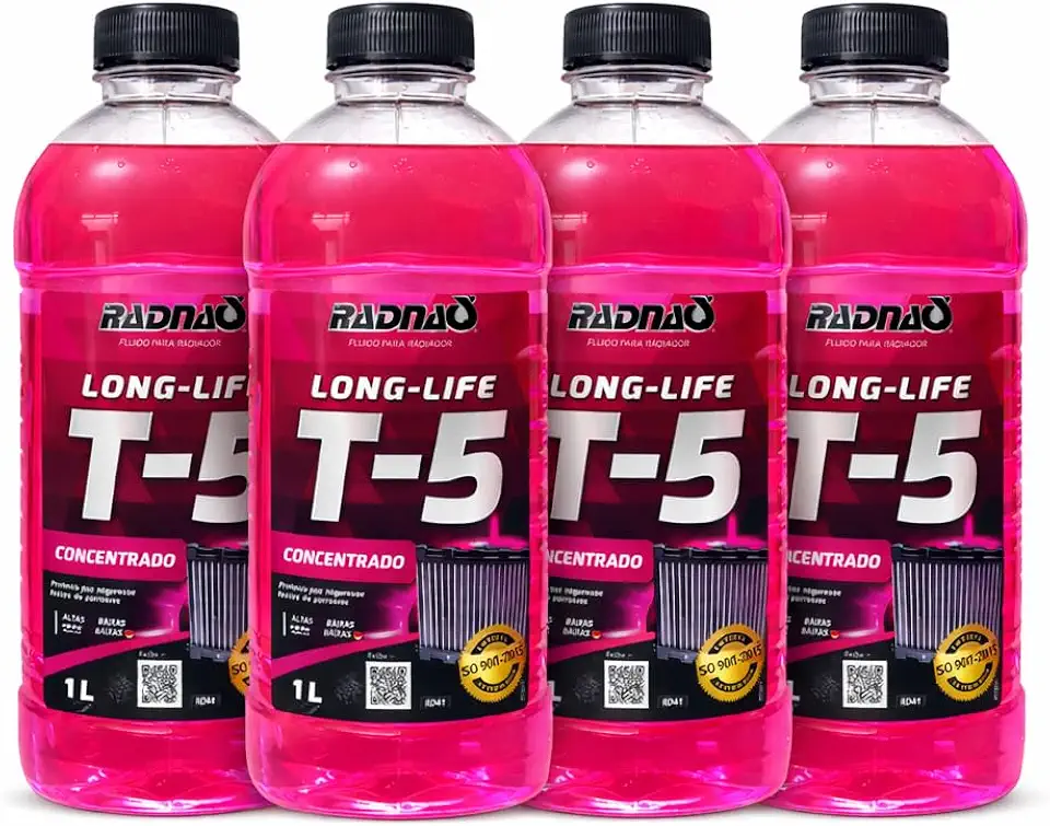 Kit 4L Aditivo Fluído Radiador T5 Concentrado Long Life Rosa