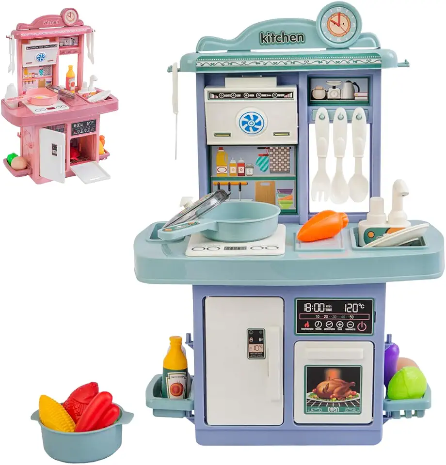 Cozinha Infantil De Brinquedo Completa Sai Água e Som Com Acessórios Faz de conta (AZUL)