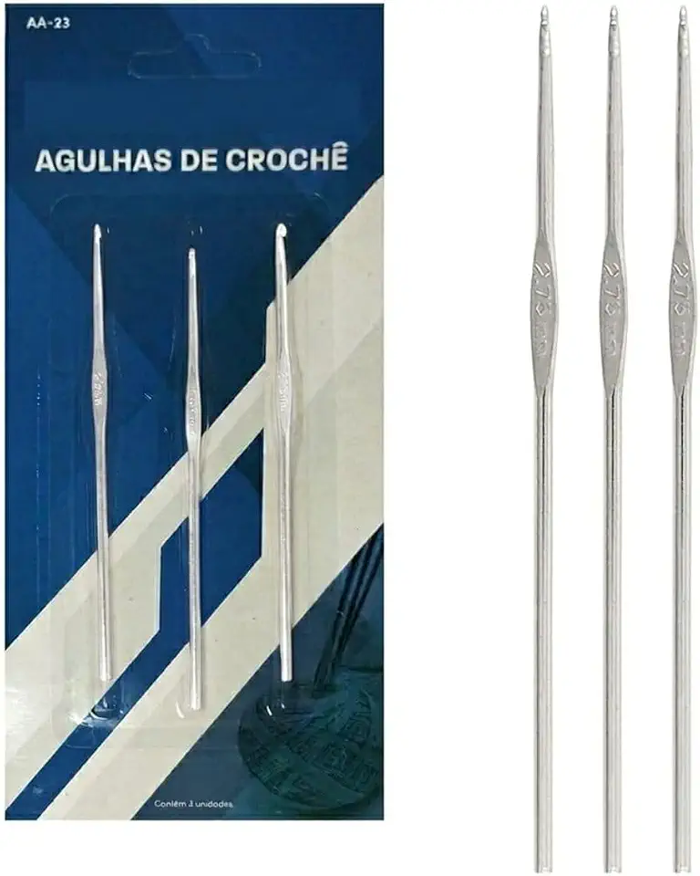 Kit com 3 Unidades Agulhas de Crochê de Alumínio 12 cm para Tricô e Crochê