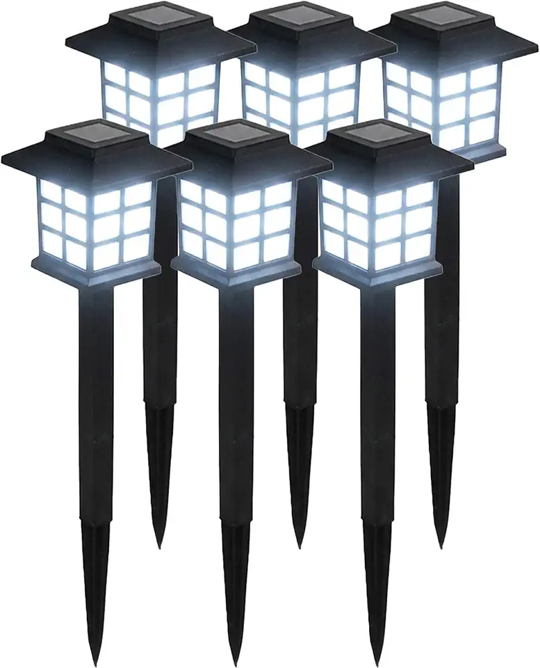 Kit 6 Luminária Solar de Jardim para Área Externa À Prova D'água - Balizador LED Decorativo para Gramado, Caminho - Branco Frio (Luz Branca)