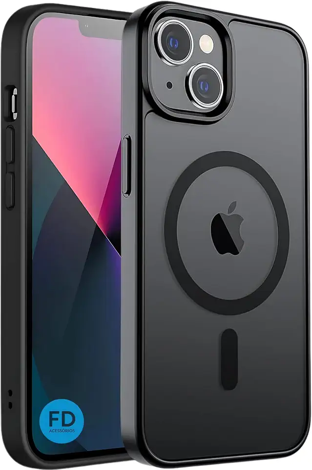Capa Mag-safe para iPhone 15 Capinha Slim Case Magnética Translucida Matte Anti-Amarelamento Preta Compatível com mag-safe