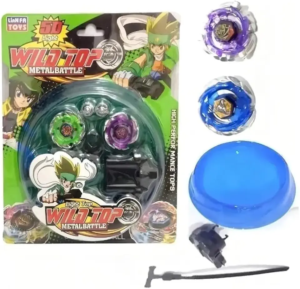 kit 2 Beyblades Tornado Bordas em metal e ponteiras de metal Com 2 Lançadores E Arena De Batalha