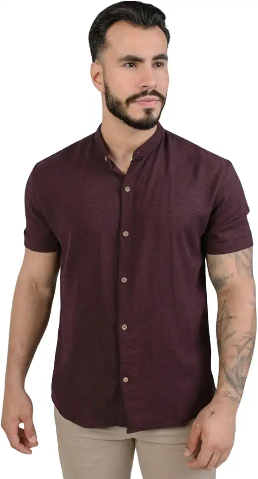 Camisa Social Masculina Manga Curta Gola Padre Elegante e Versatil Tendencia Verão