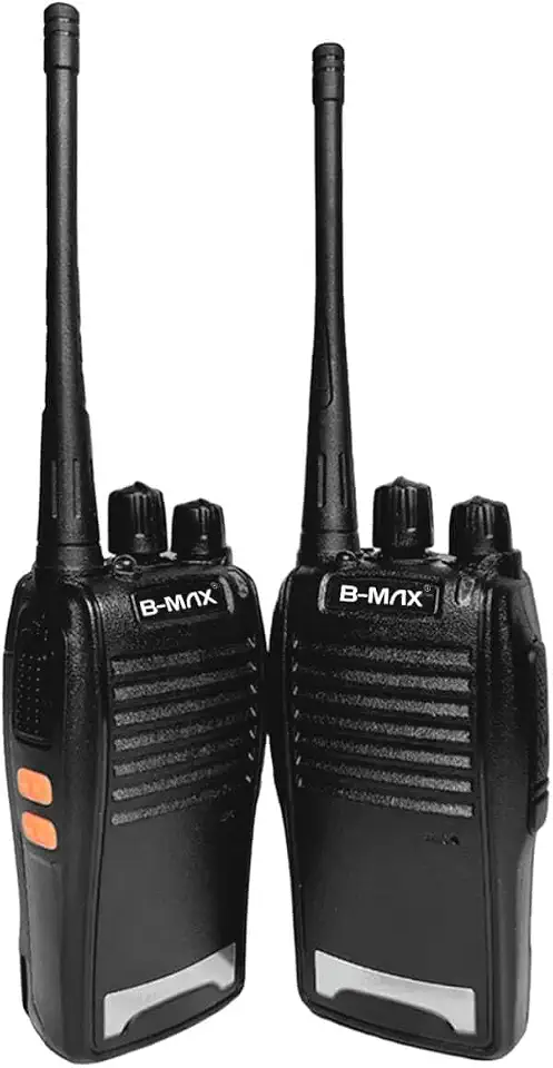Rádio Comunicador Walkie Talkie Profissional, 16 Canais, com Lanterna, Alcance até 12 km, Preto com Detalhes Laranja, Kit com 2 Unidades