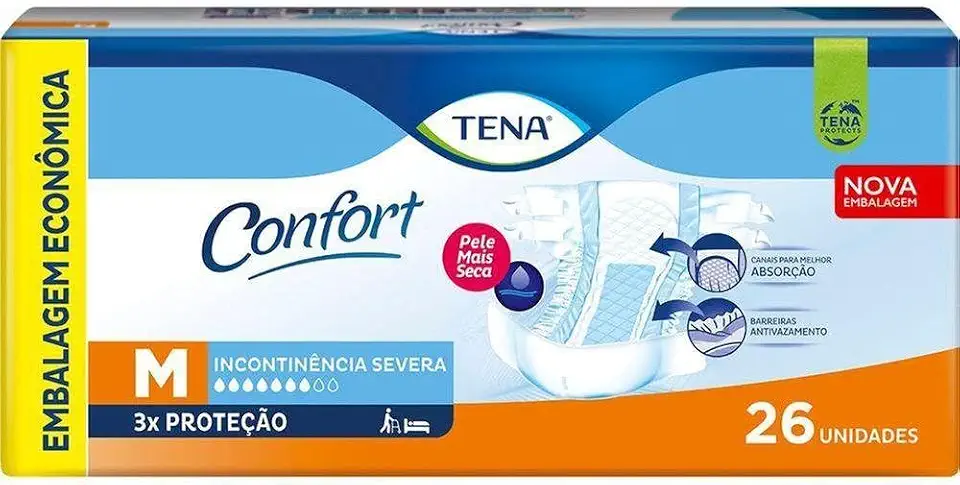 Tena Confort, Fralda Geriátrica para Incontinência Urinária, M - 26 unidades