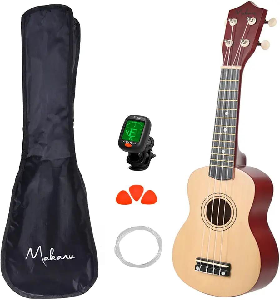 Ukulele Marrom Acústico Soprano Capa Música 3 Paletas E Afinador