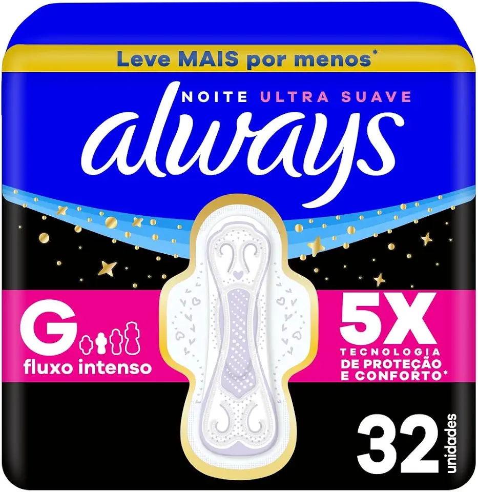 Always Noturno Suave, Absorvente Tamanho G, 32 Unidades