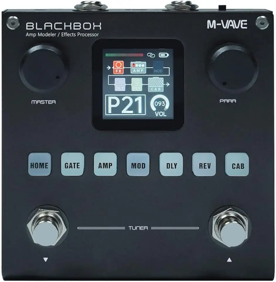 M-VAVE VEDO BLACKBOX Pedal processador multiefeitos para guitarra, com mais de 80 efeitos embutidos, modelagem de amplificador 44,1 KHz / 24 bits 6 + 1 efeitos simultâneos, recarregável integrada
