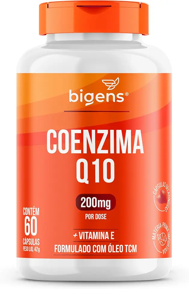 Coenzima Q10 200mg com vitamina E 10mg, alta concentração, Bigens 60 cápsulas (Unidade)