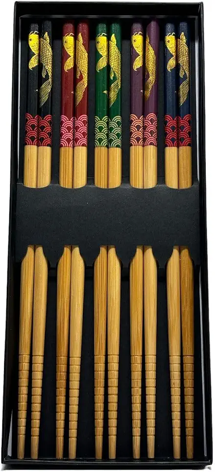Kit 5 Pares Hashi Carpa Culinária Japonesa Reutilizável