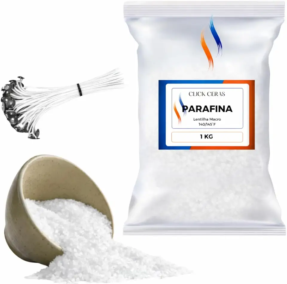 KIT Parafina 1kg + Essência 10ml + 50 Pavios Alt.10cm para velas (lavanda)