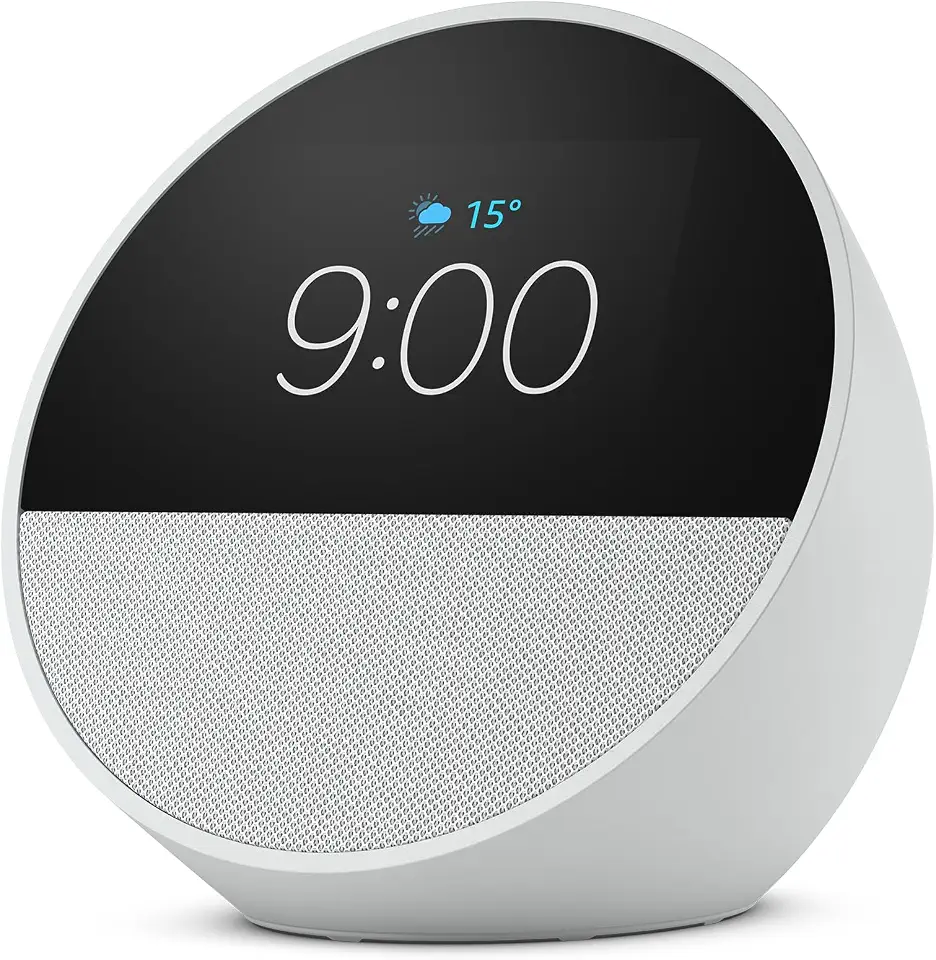 Echo Spot com Alexa (Geração mais recente) | Despertador inteligente com som vibrante | Cor Branca, com Acesso Antecipado à Alexa+