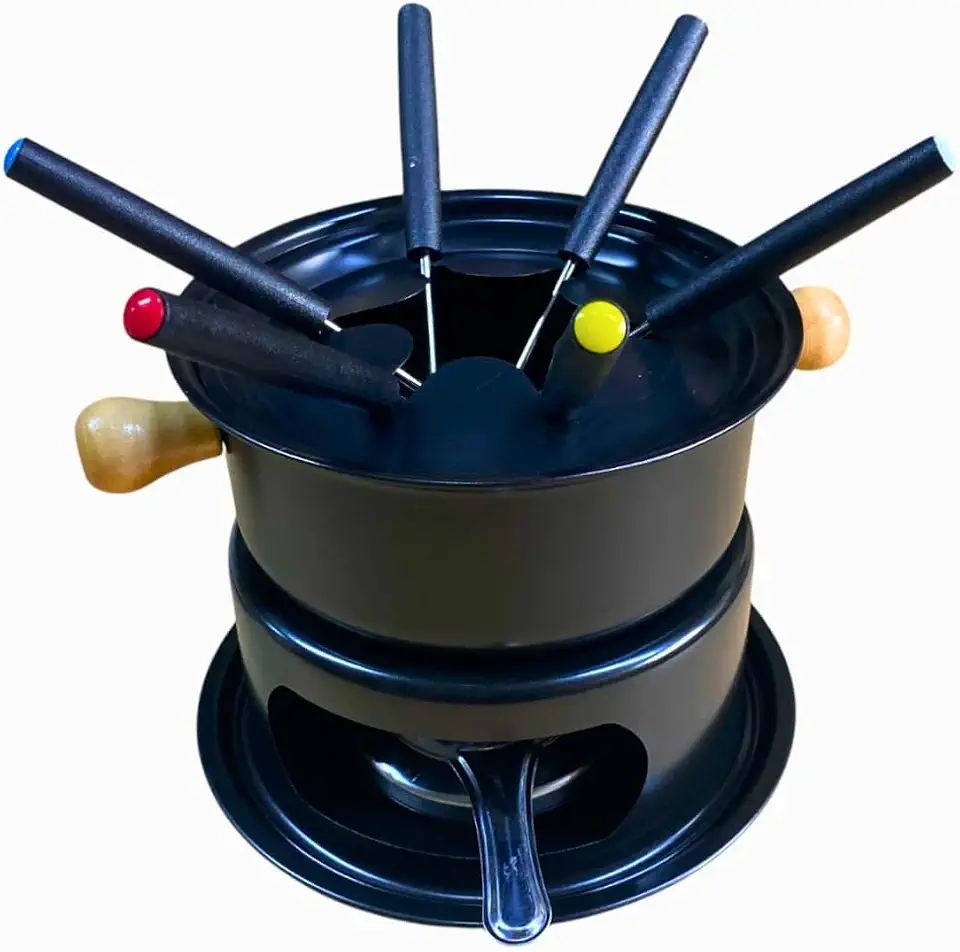 Aparelho de Fondue Carne Queijo Chocolate Preto para 6 Pessoas, com 6 Garfos Coloridos
