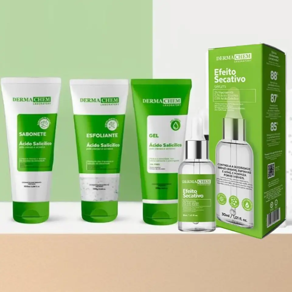 Kit Skincare Anti Acne e Oleosidade Sabonete + Esfoliante + Gel Hidratante + Serum Efeito Secativo Dermachem