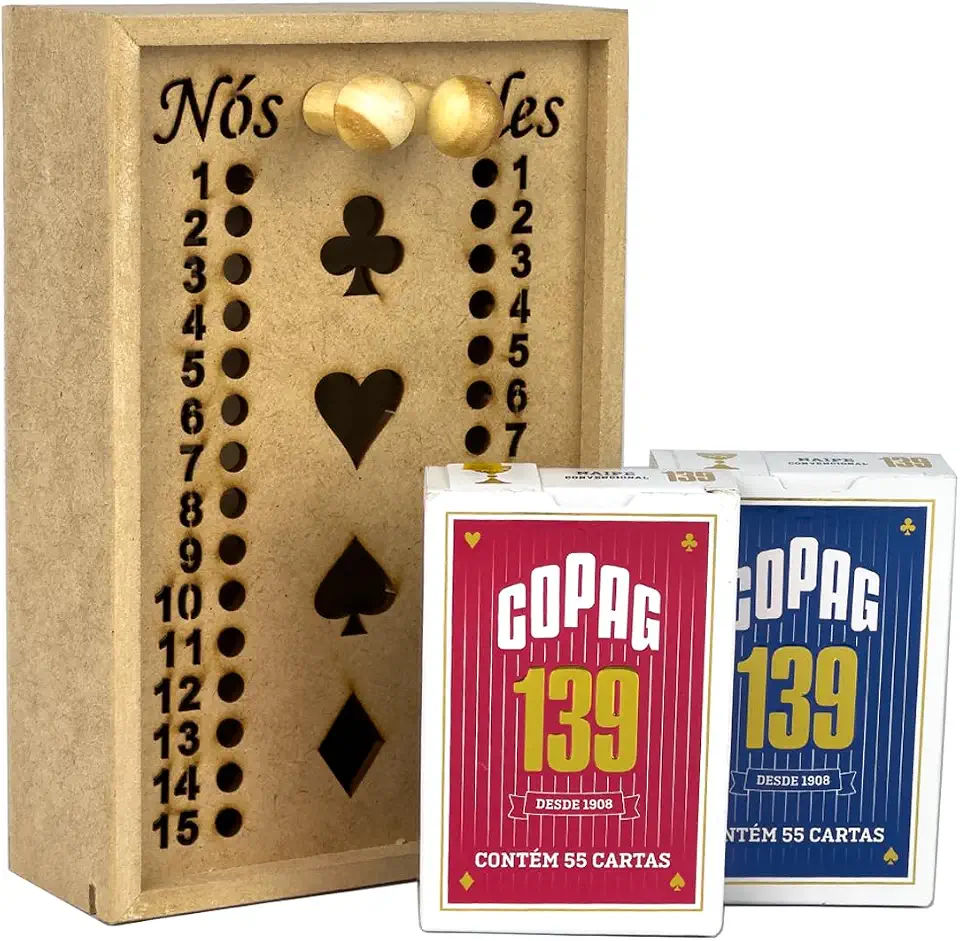 Estojo + 2 Baralhos Caixa Com Marcador De Pontos Truco Jogo Cartas Mdf