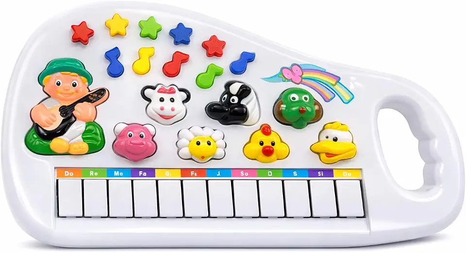 Teclado Pianinho Musical Infantil Fazendinha com 12 Teclas, Luzes e Sons de Animais, Brinquedo Musical Interativo para Crianças