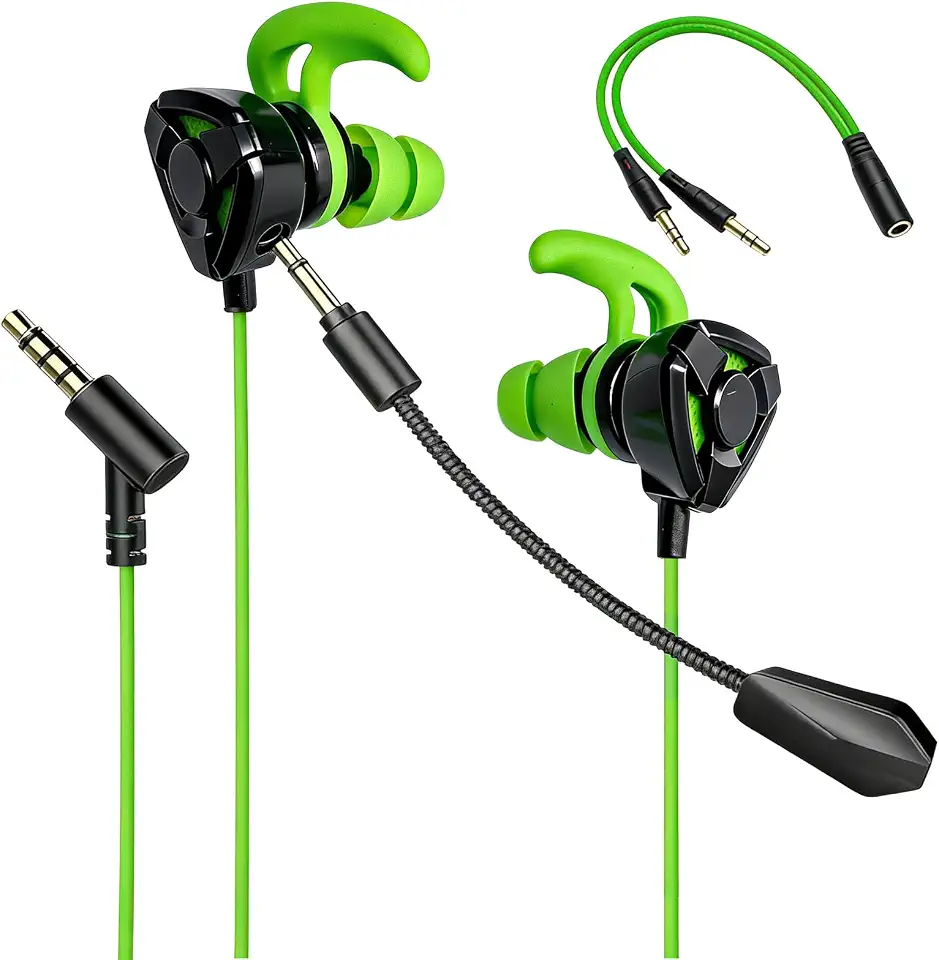 Fones de ouvido com microfone para jogos, fones com fio para jogos, compatíveis com PC, PS4, PS5, Xbox One, fones estéreos com graves destacáveis, cancelamento de ruído, com microfone (verde)
