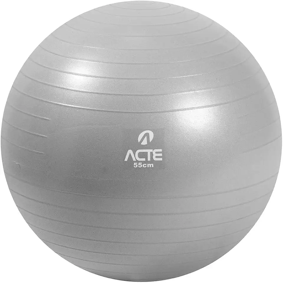 Acte, Bola de Pilates 55 cm em PVC com Sistema Anti-Estouro para Fisioterapia e Alongamento, T9-55, Cinza
