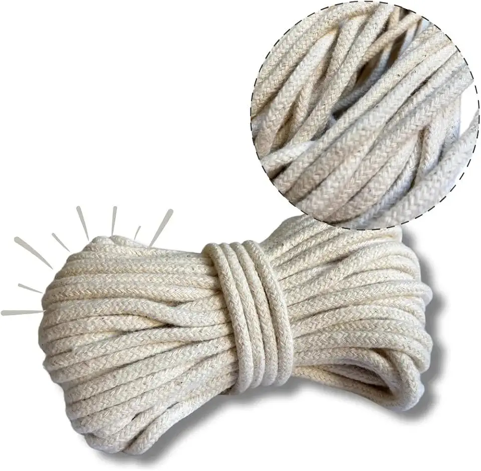 Corda para secador de roupas e varal 100% Algodão 15m x 5mm, Trançada Resistente, Alta Durabilidade, Secagem Segura