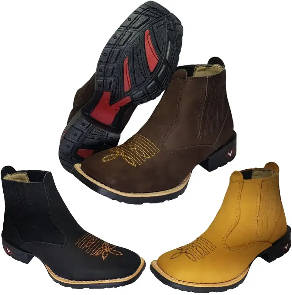Bota Botina Texana Country Modativa Feminino e Masculino Couro Nobuck Legítimo Cano Médio