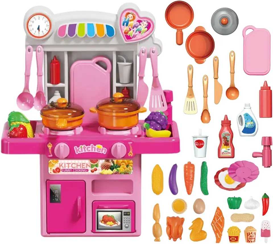 Cozinha Infantil Brinquedo Kit com Acessórios Completa Sai Água Luz e Som