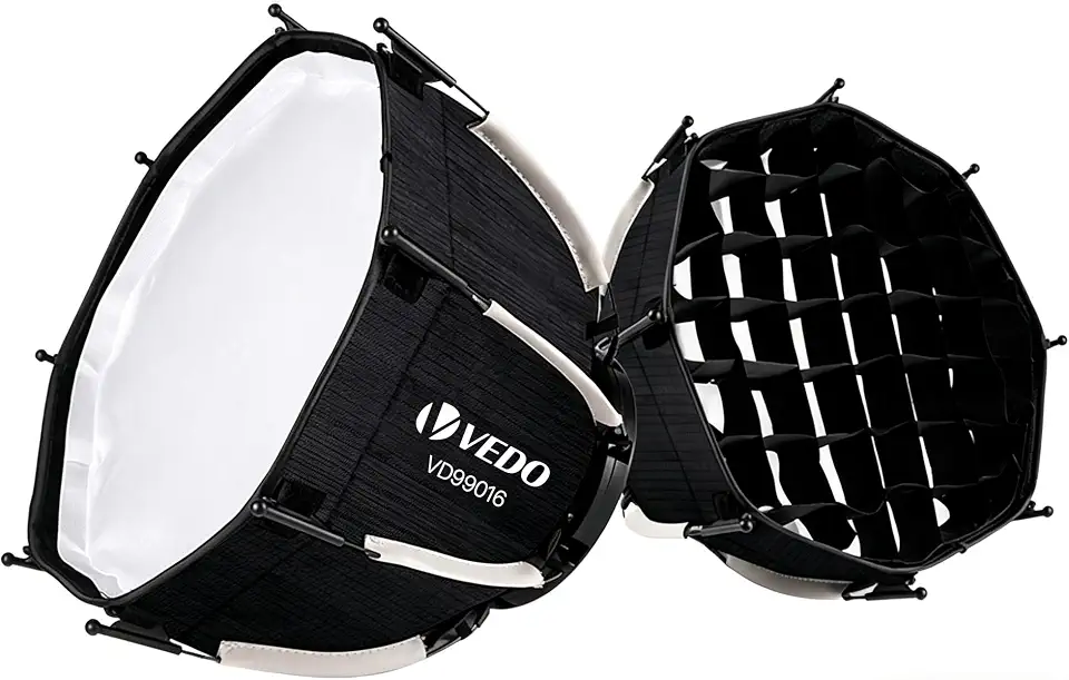 Mini Softbox Octogonal de 29cm com tecido difusor removível, compatível com grids tipo colmeia, projetado para mini luzes de vídeo LED com encaixe Bowens, compatível com VD-ZU80W, VDL99011, VDL99012