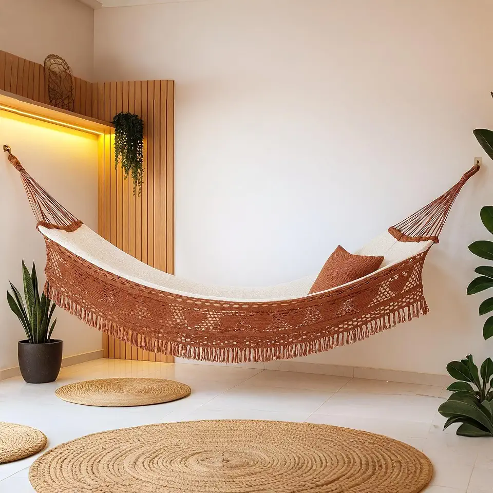 Rede de Descanso Bucho de Boi XGG, 4,5m, Suporta até 350kg, Algodão, com Franjas Decorativas (Sahara)