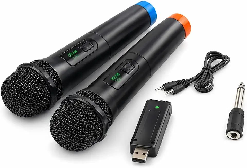 Kit 2 Microfones Sem Fio UHF Profissional Wireless, Microfone Dinâmico de Mão para Karaokê, Igreja, Eventos, Palestras e Aulas, Compatível com Caixa de Som e Amplificador