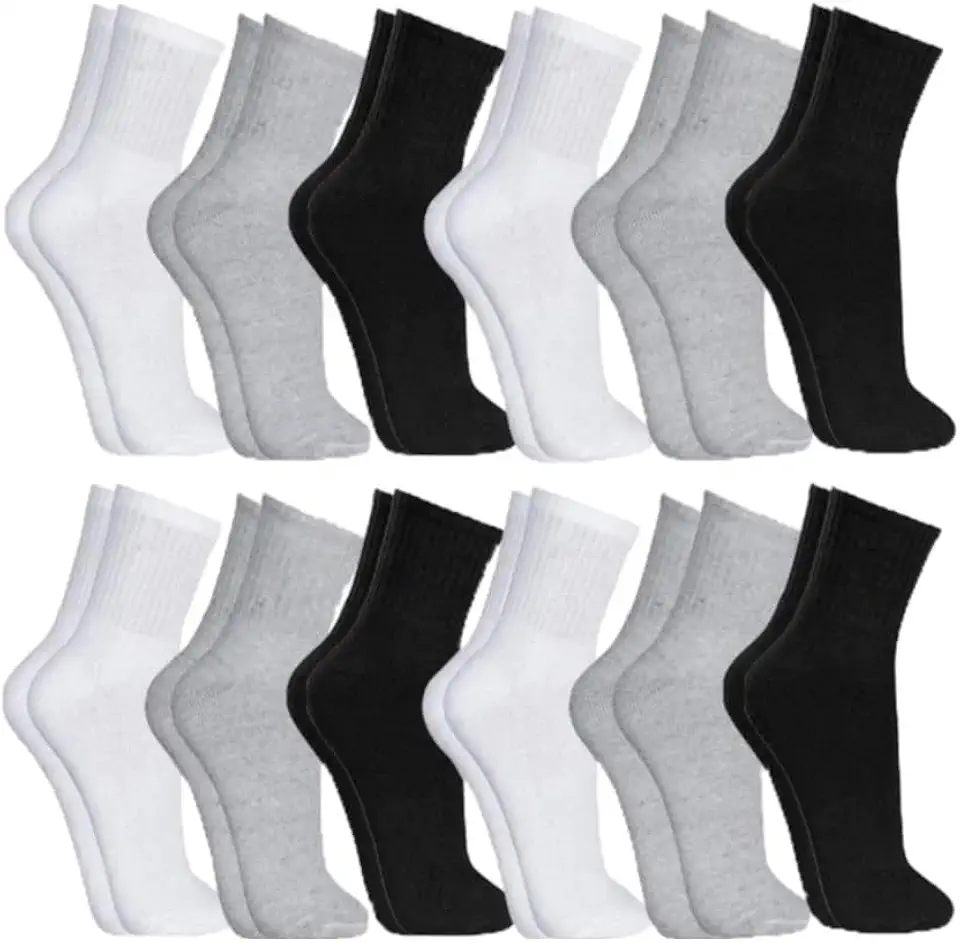 Kit 12 Pares Meias Cano Alto Conforto e Resistência Algodão Poliéster Elastano Respirável Costura Reforçada Para Esportes Academia e Dia a Dia