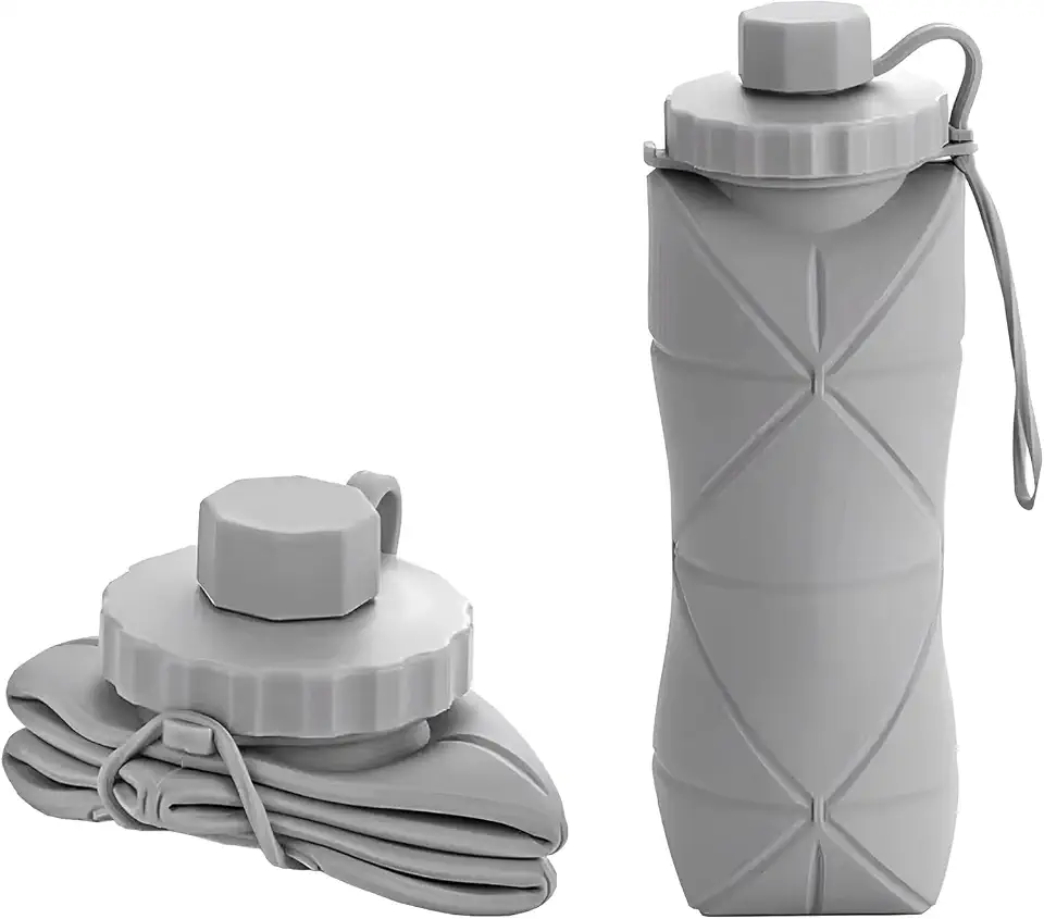 Garrafa De Água Dobrável Retrátil Silicone Portátil Compacta 600ml (CINZA)