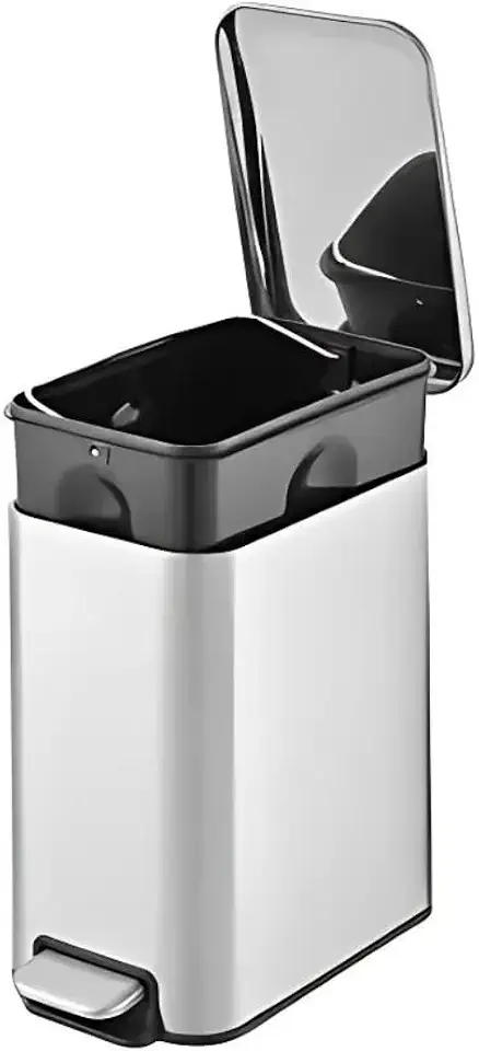 Lixeira Inox 5 Litros Slim Soft Close Com fechamento Suave da Tampa Retangular Pedal Inox para Banheiro Cozinha Prata