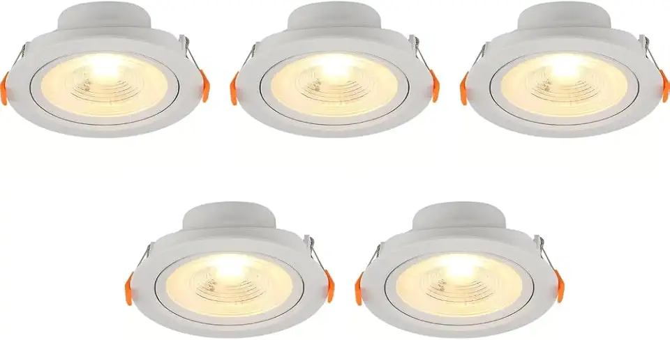 Kit 5 Spot LED Redondo Direcionável Embutir 5W Branco Quente Bivolt