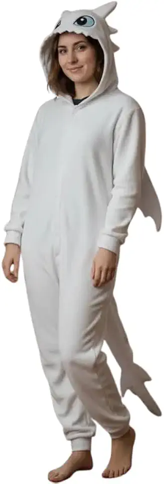 Pijama Kigurumi Macacão Dragão Branco Luminoso Adulto Unissex