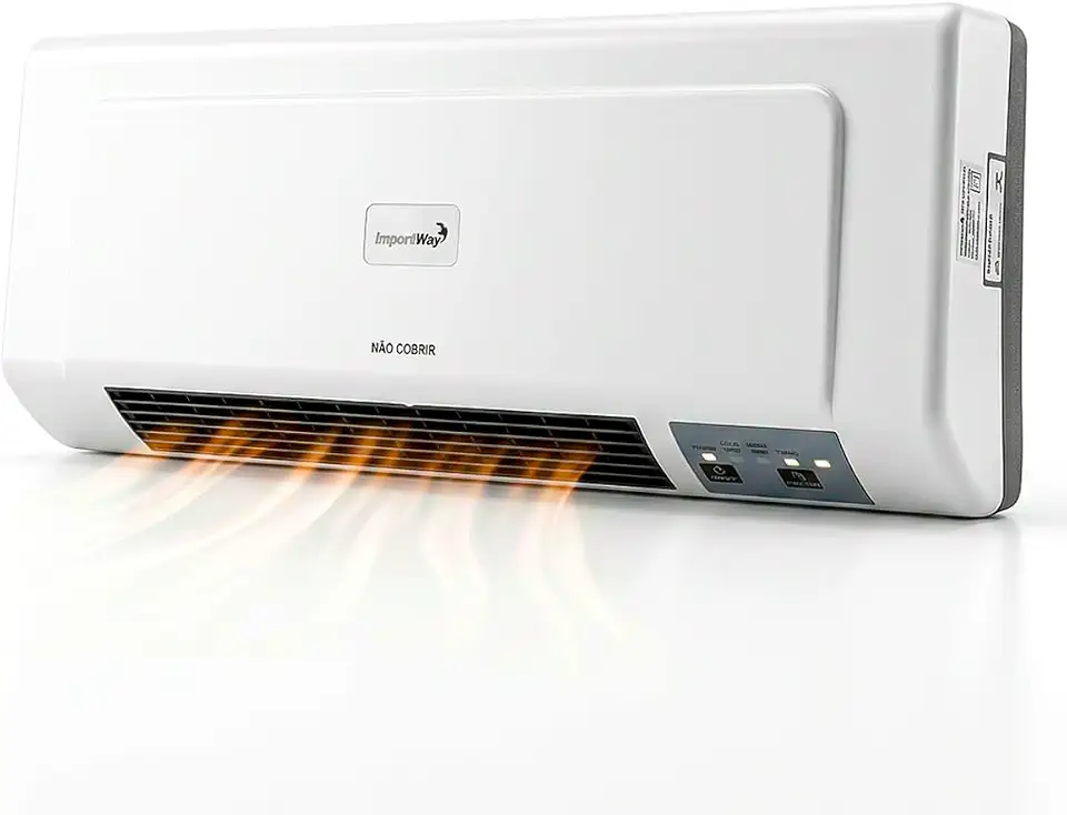 ImportWay Aquecedor Elétrico de Parede, Branco, com Controle Remoto e Timer, Cerâmica PTC, 2000W, para Quarto e Sala