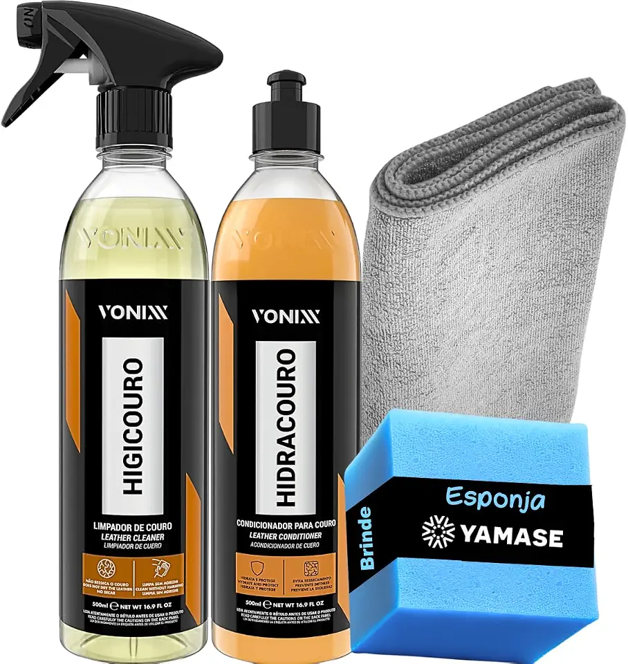 Kit higicouro hidracouro 500 ml vonixx - produto para limpeza de couro em geral banco bolsa sapato jaqueta