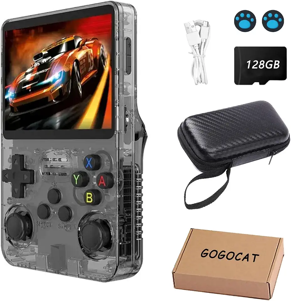 Console de jogos portátil retrô R36S,128 GB,Arkos 2.0,1 GB de RAM,console de jogos integrado com mais de 39.000 jogos,de descompressão portátil para adultos,video game portatil - preto