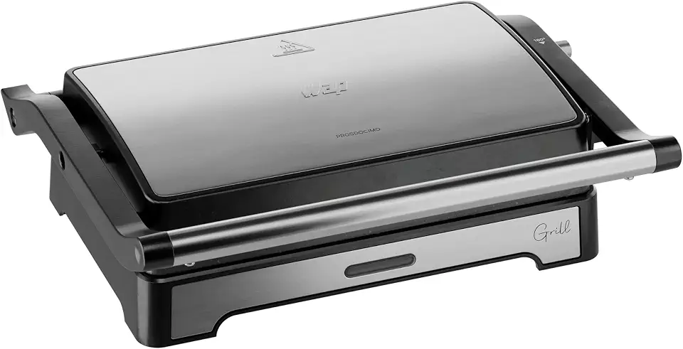 WAP Sanduicheira Grill em Inox WS1000 2 em 1 com Abertura 180° e Coletor de Gordura Removível, Antiaderente 1000W 220V