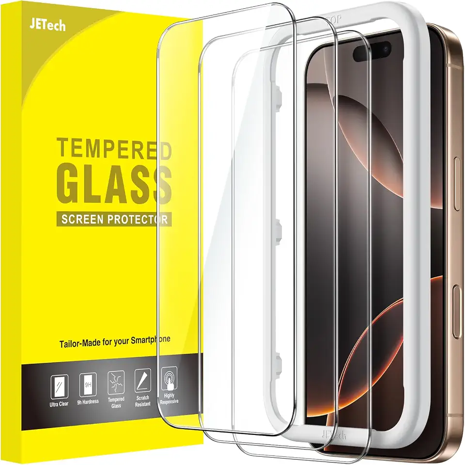 JETech Película de Vidro Temperado para iPhone 16 Pro Max 6,9 Polegadas, Protetor de Tela com Ferramenta de Fácil de Instalar, Amigável ao Caso, HD Transparente, Pacote com 3