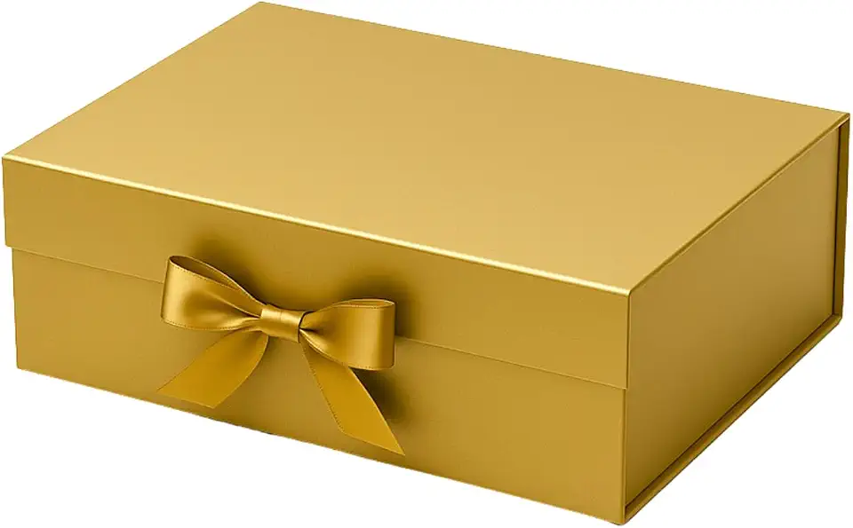 Caixa De Presente Pequena Premium Rígida Com Trava Magnética, Imã e Laço de Cetim 20x18x8cm Embalagem Reforçada (Dourado)