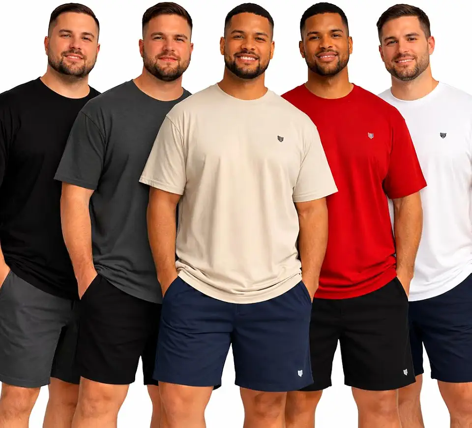 Kit 5 Camisetas Plus Size Masculina com Elastano Basica Lisa Camisa G1 G2 G3 G4 (BR, Alfa, XG, Plus Size, G1, Branco/Bege/Cinza/Preto/Vermelho)