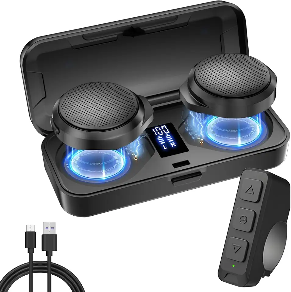 Fone de Ouvido para Capacete de Moto OBEST, Bluetooth 5.3, com Controle Remoto e Microfone Duplo, Preto