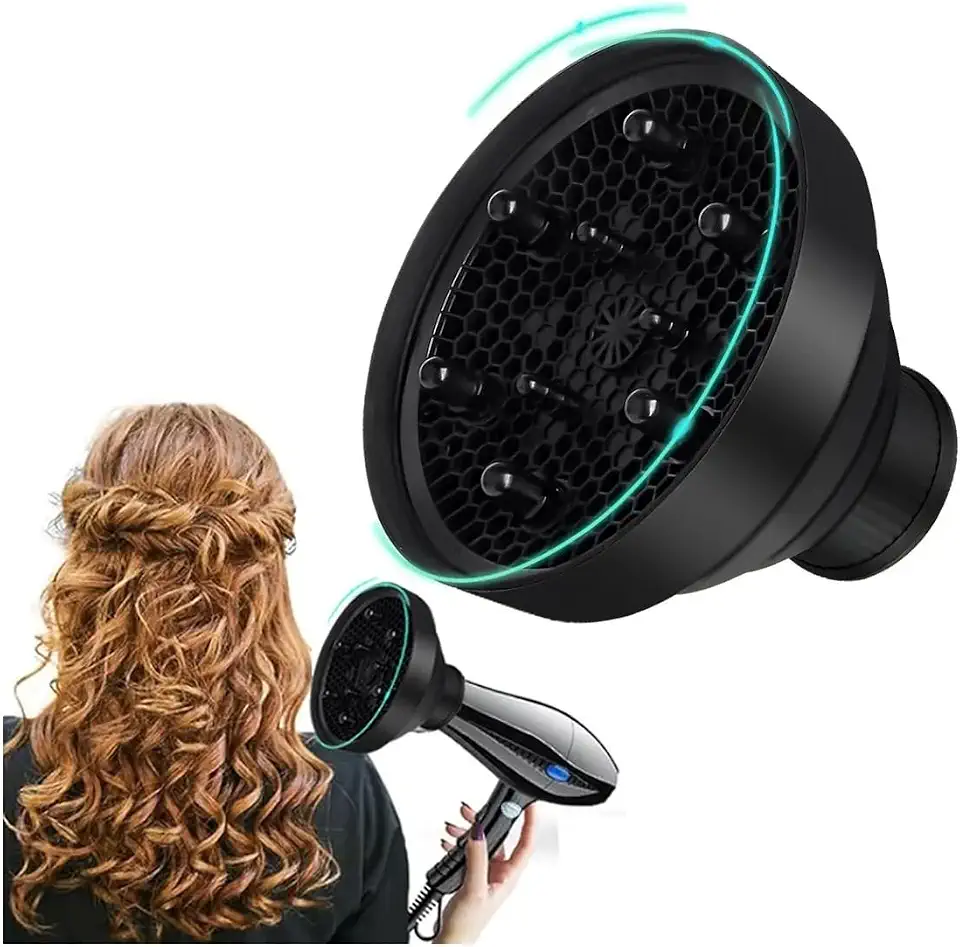 Difusor de Silicone Dobrável Universal para Secador de Cabelo Preto, Portátil e Compacto, Ideal para Viagem, Define Cachos e Distribui o Ar Uniformemente – Qualidade Premium LNSTORE