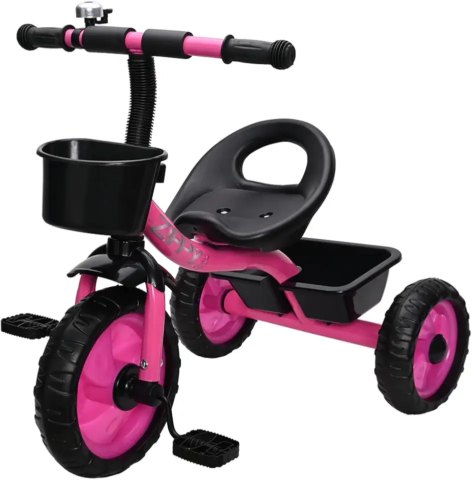 Zippy Toys Triciclo Infantil, Feito de Plástico e Aço Carbono. Possui Cestas de Armazenamento e Campainha Trim Trim. Indicado Para Crianças Até 03 Anos e Suporta Até 25kg (Rosa)