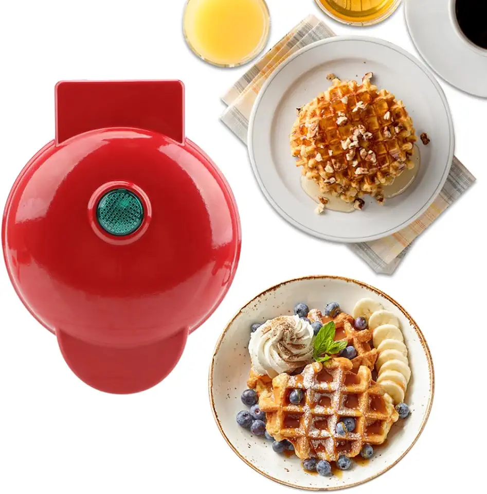 Mini Máquina de Waffle Elétrica Antiaderente 220v Leve e Portátil (Vermelha)