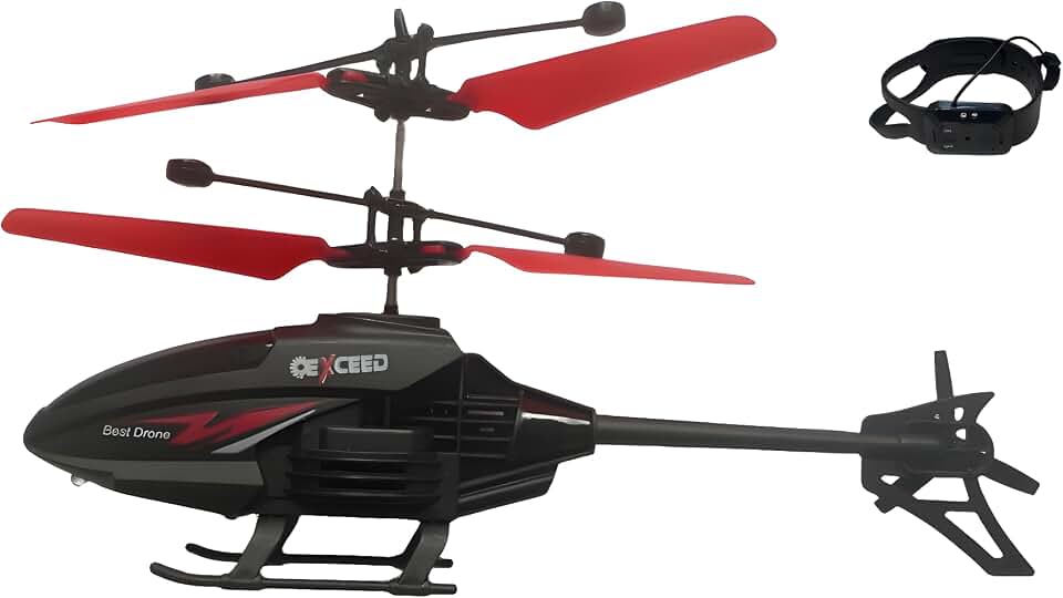 Helicóptero Infantil com Controle de Pulso e Sensor de Movimento, Brinquedo Educativo com Luz LED, Bateria Recarregável, Seguro e Resistente – Ideal para Crianças (Vermelho)