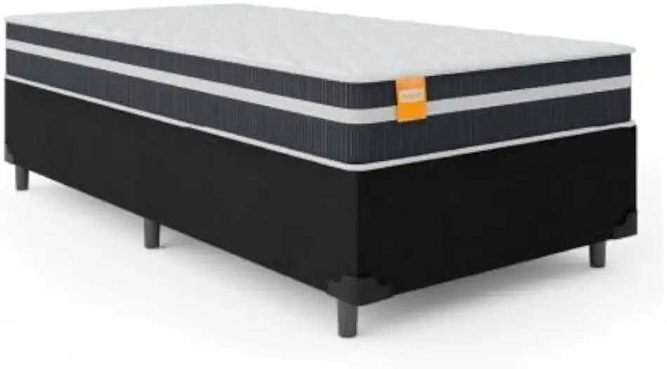 Cama Box Solteiro Colchão Molas Qatar 88x188x60cm Branco/Preto- Suporta até 150Kg