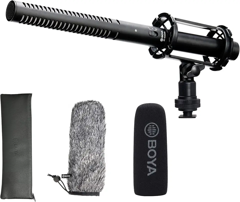 BOYA Microfone XLR, microfone espingarda BY-BM6060 com microfone de para-brisa de montagem em choque para câmera DSLR externa, condensador externo, microfones profissionais para entrevista