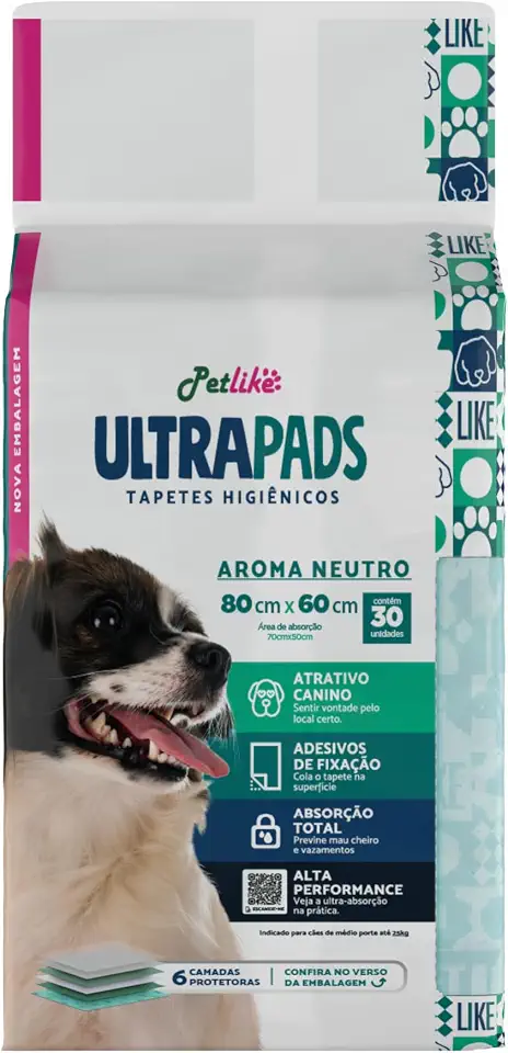 Tapete Higiênico Premium para cães Petlike Ultrapads Aroma Neutro 80cmx60cm 30 unid.