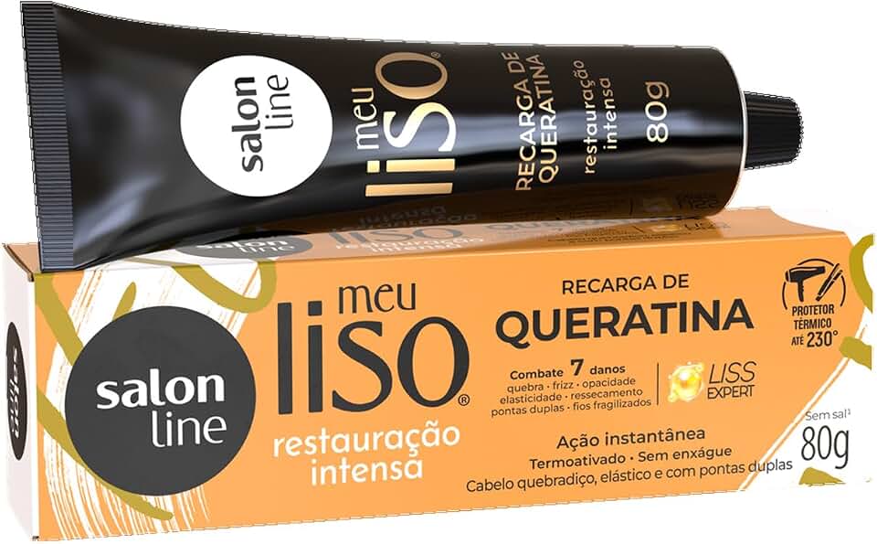 Salon Line, Recarga de Queratina, Meu Liso, Restauração Intensa, Vegana - Cabelos Lisos, 80 g